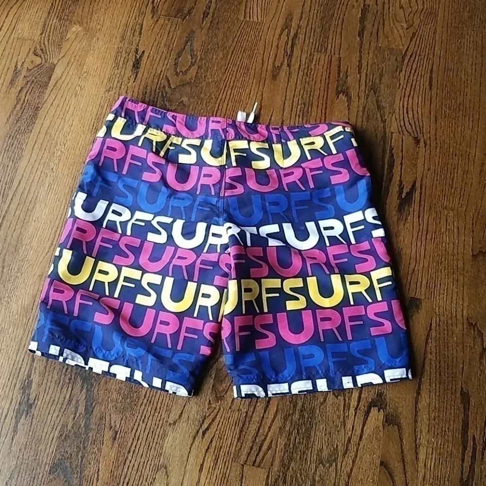Miami Beach Blue Neon Summer Surfing Swimwear Trunks Men's Surf Logos New France